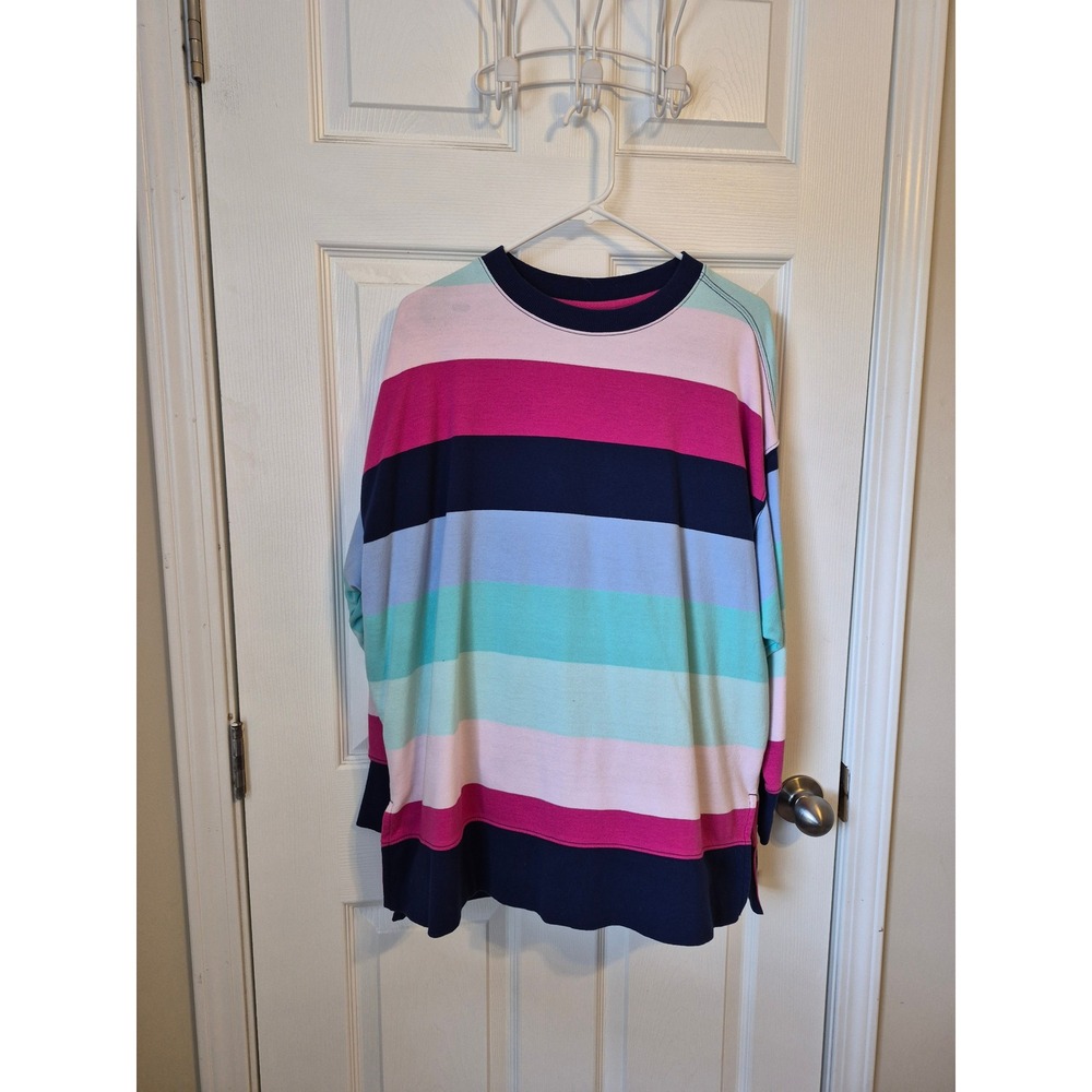 Cabana by Crown & Ivy Womens Medium Striped French Terry Sweatshirt Pullover